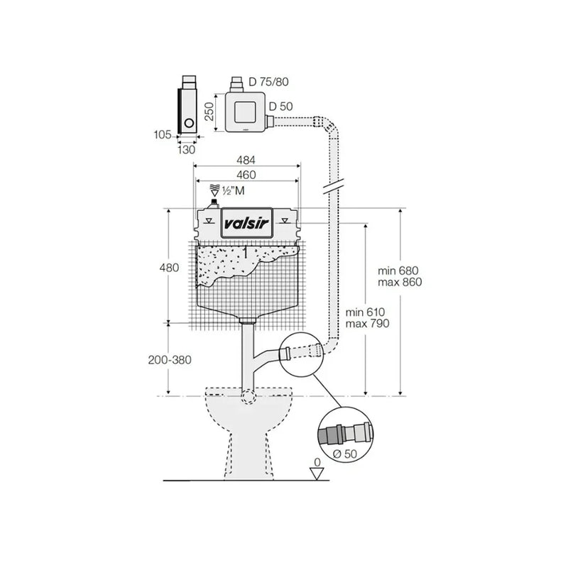 Cassetta wc da incasso per muratura senza placca