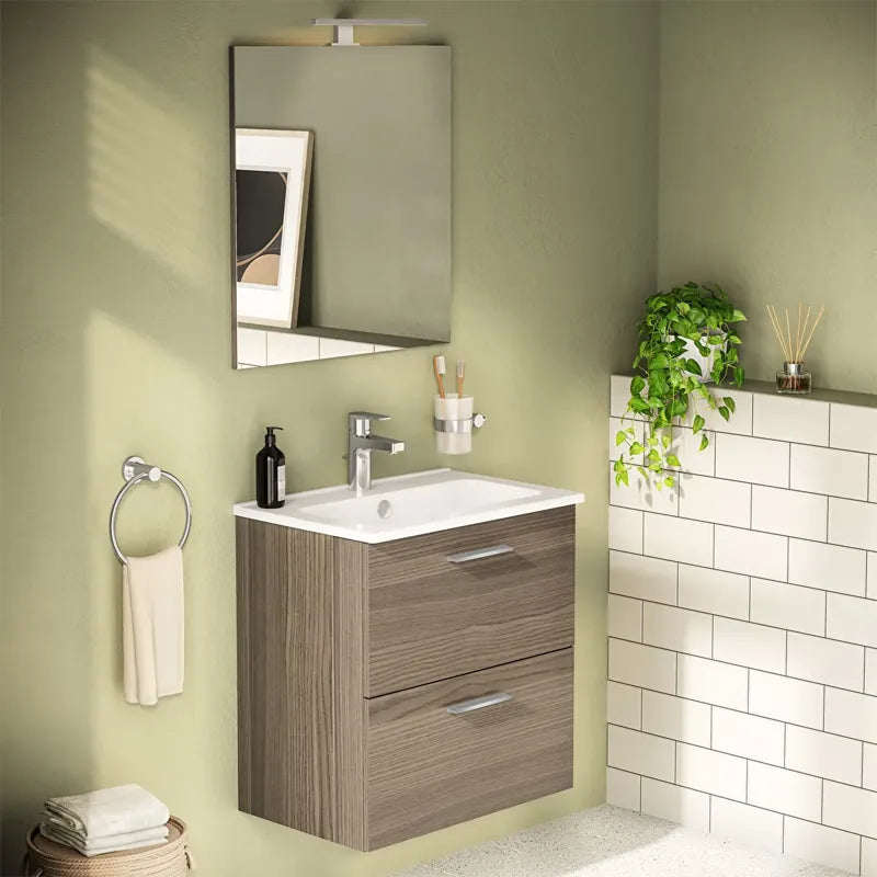 Mobile Bagno Mia Set 60 cm Cordoba con Lavabo e Specchio LED – 2 Cassetti
