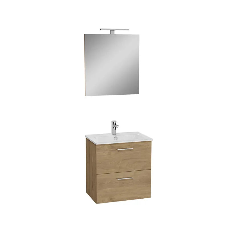 Mobile Bagno Mia Set 60 cm Golden Oak con Lavabo e Specchio LED – 2 Cassetti