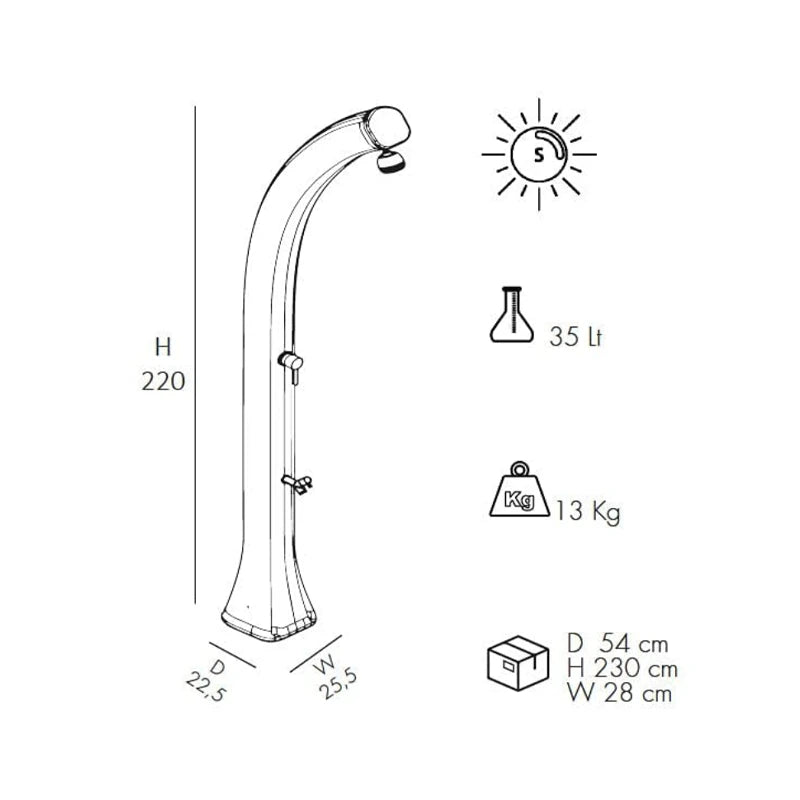Doccia solare da giardino Happy XL H420 con lavapiedi e serbatoio 35 litri