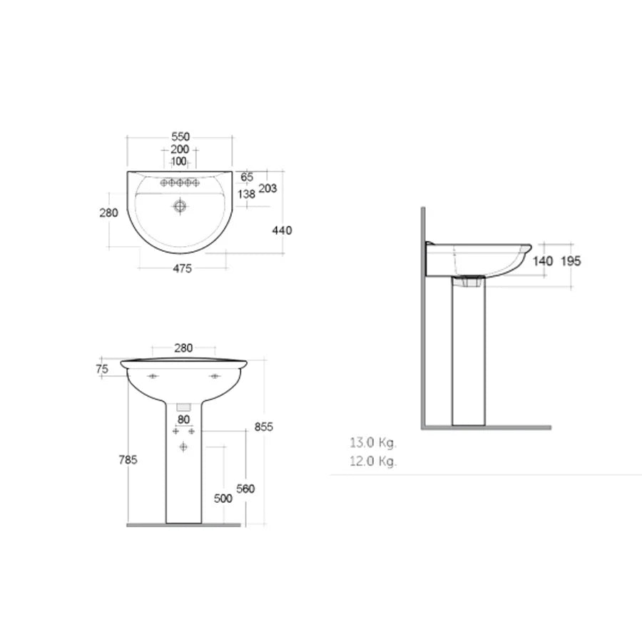 Lavabo Rak Karla 55X40 Cm - BIANCO ALPINO