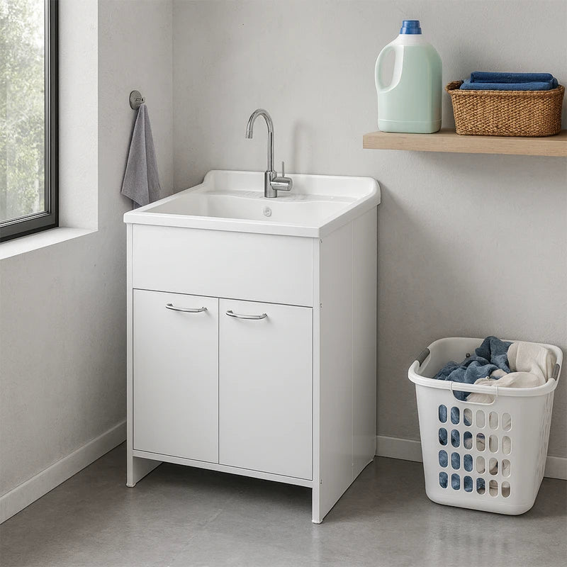 Lavatoio Junior 2 Ante in PVC – 60x50, 60x60, 80x50 cm – Vasca in Resina – Interno/Esterno