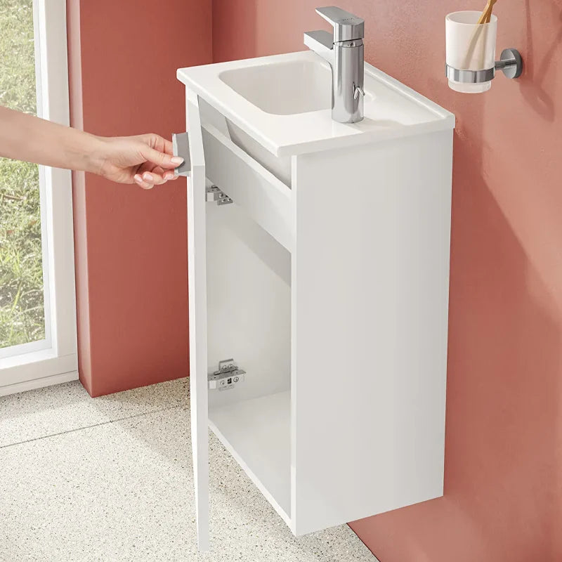 Mobile bagno sospeso Mia set 40 cm in bianco lucido con lavabo e specchio