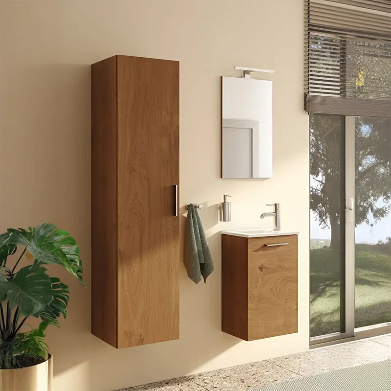 Mobile bagno sospeso Mia set 40 cm finitura Golden Oak con lavabo e specchio
