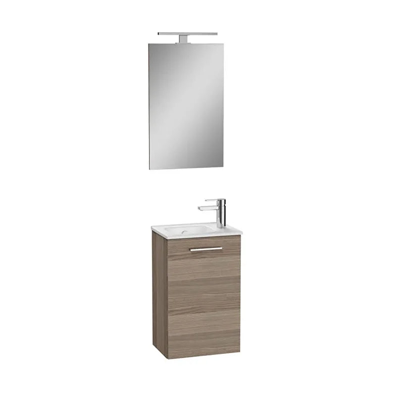 Dettaglio lavabo in ceramica bianca con foro rubinetto del mobile bagno Mia 40 cm Cordoba