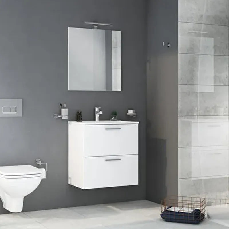 Mobile bagno Mia Set 60 cm bianco lucido sospeso con specchio LED