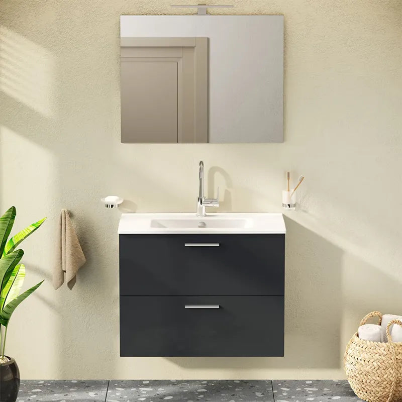 Mobile bagno Mia Set 80 cm antracite lucido sospeso con lavabo e specchio LED