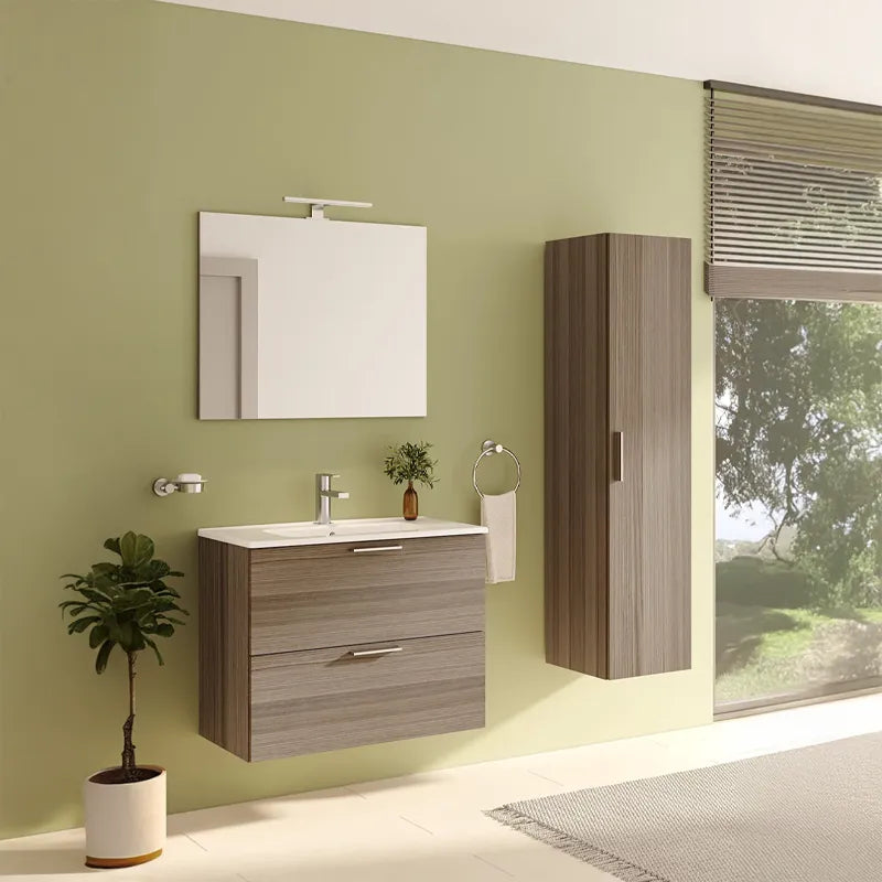 Mobile bagno Mia Set 80 cm Cordoba sospeso con lavabo e specchio LED