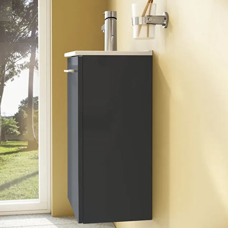 Mobile Bagno Sospeso Mia Set 40 cm con Lavabo e Specchio – Anthracite High Gloss