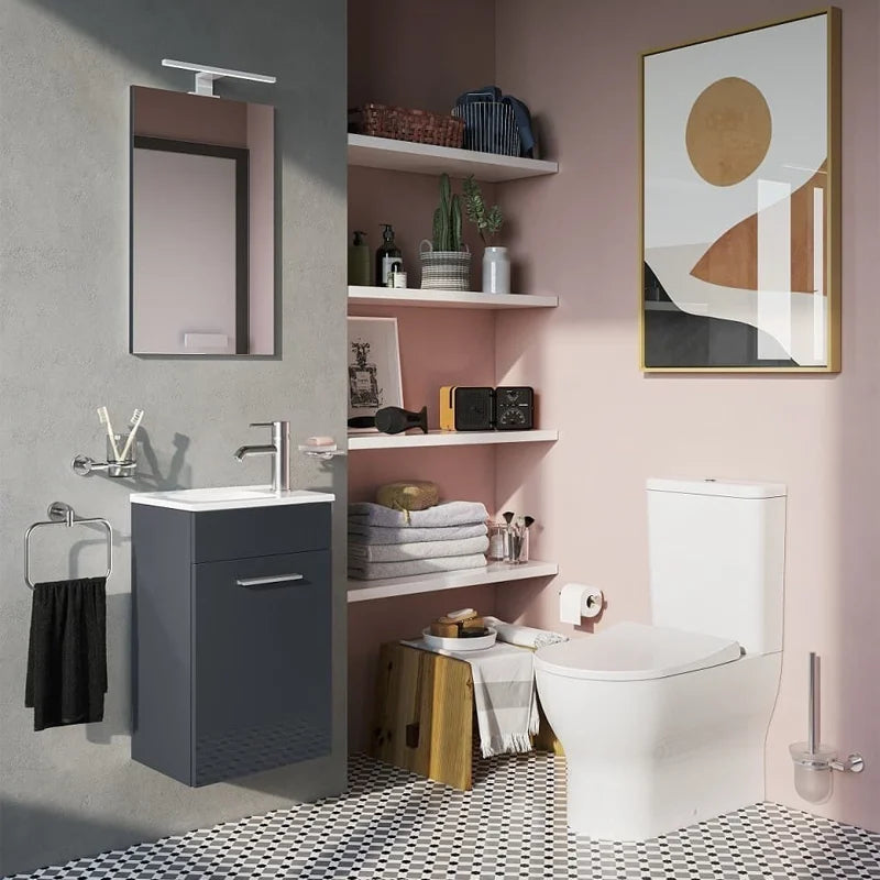 Mobile bagno sospeso Mia set 40 cm Anthracite High Gloss con lavabo e specchio