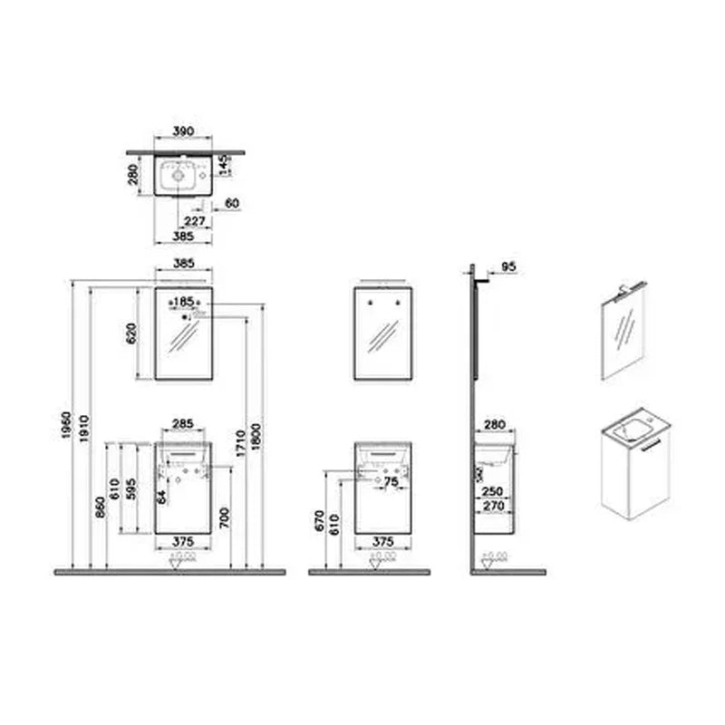 Mobile Bagno Sospeso Mia Set 40 cm con Lavabo e Specchio – Anthracite High Gloss