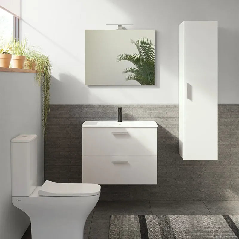 Mobile bagno Mia Set 80 cm bianco lucido sospeso con lavabo e specchio LED
