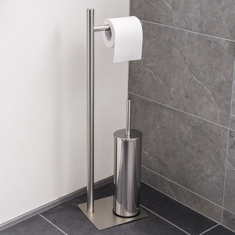 Piantana portarotolo con portascopino Trilly in acciaio inox – Gedy