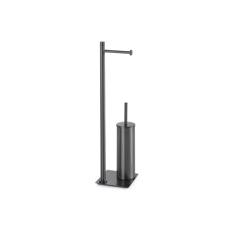 Piantana bagno Trilly gun metal con portarotolo e scopino WC