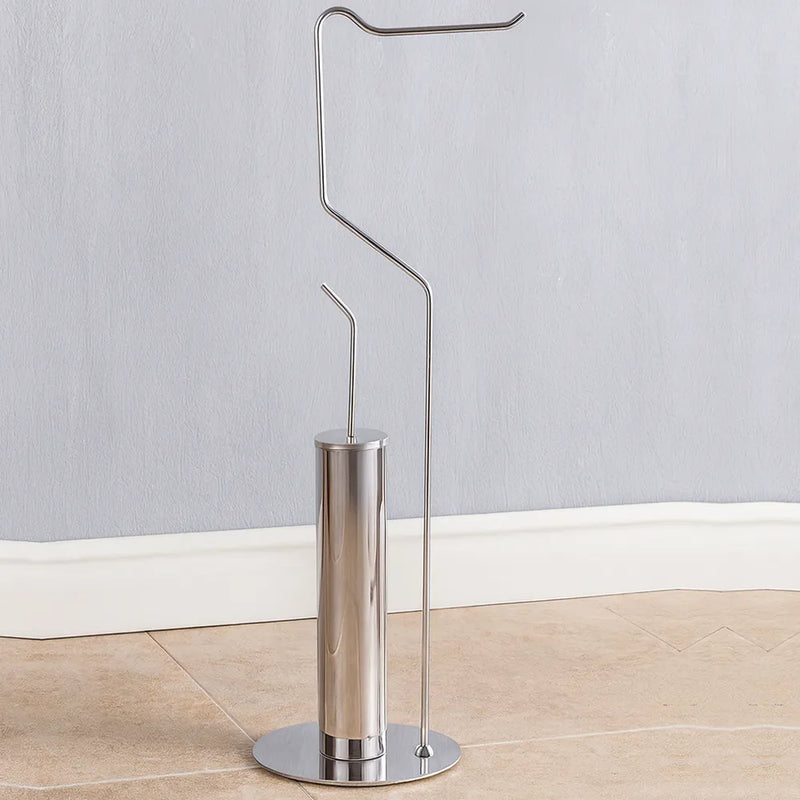 Piantana bagno Metaform Bird Airone in acciaio inox con portarotolo e portascopino