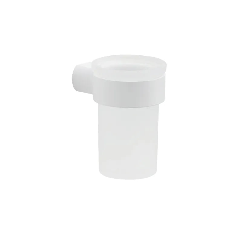 Portaspazzolini Pirenei Gedy bianco matt con bicchiere in vetro satinato