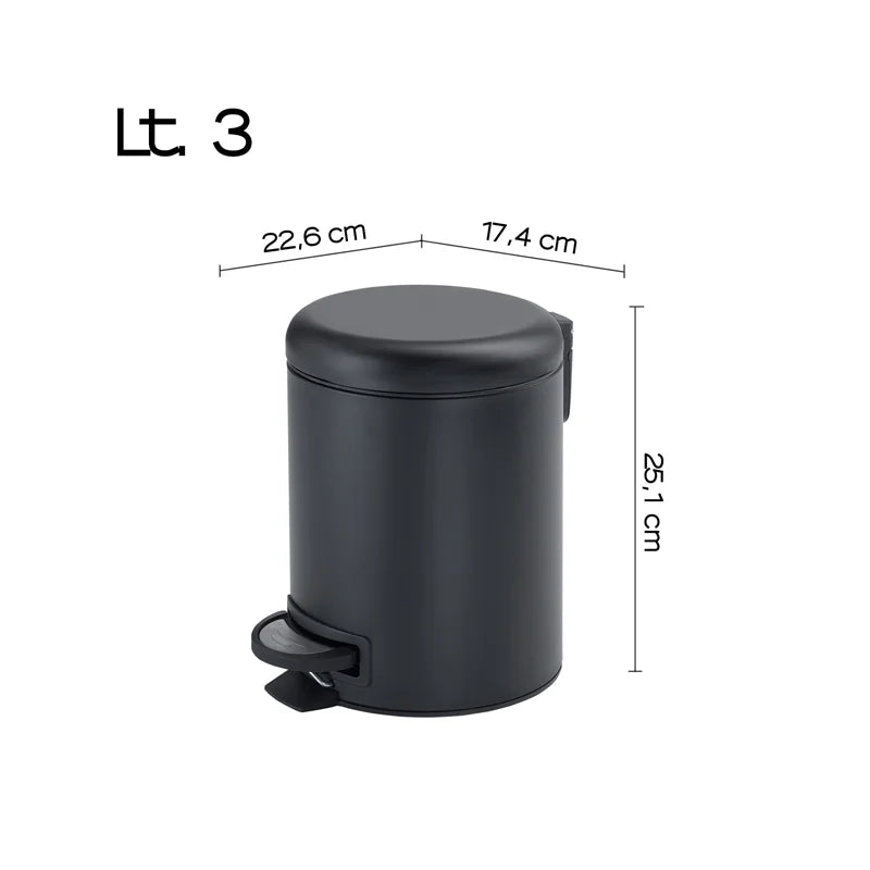Portarifiuti bagno 3L acciaio inox nero opaco con pedale soft close - Gedy