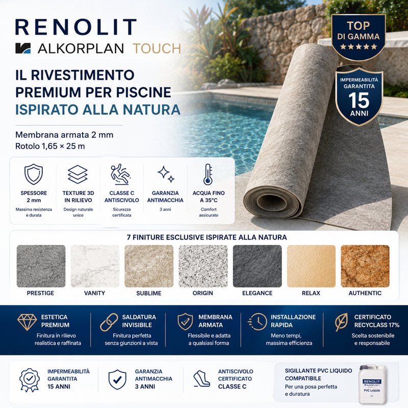 Rivestimento Piscina RENOLIT ALKORPLAN TOUCH – Membrana Armata 2 mm (Rotolo 1,65 × 25 m)