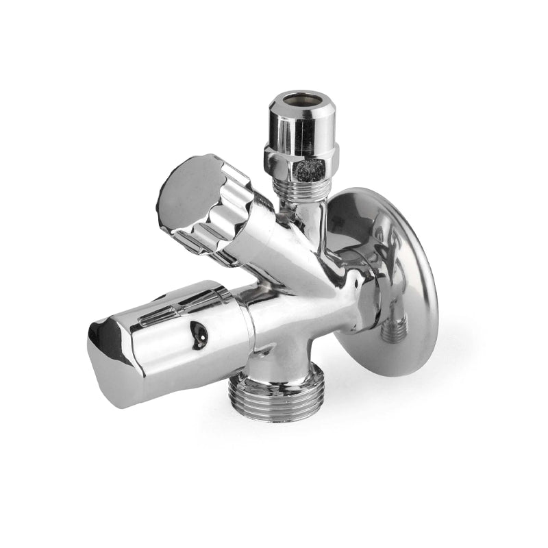 Rubinetto lavatrice combinato con dado conico basso – attacchi 1/2 x 3/4 – rosone inox