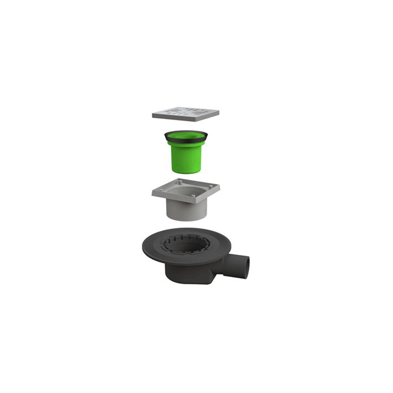 Pozzetto doccia sifonato GO-GO 10x10 cm in ABS e inox – colore nero/metallo – scarico Ø 32/40 mm