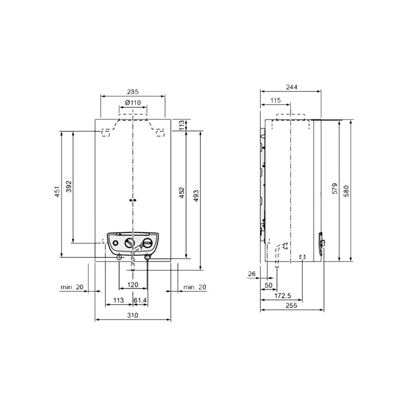 Scaldabagno Hermann Opalia C LI P-IT 11 L GPL – Low NOx con Batteria