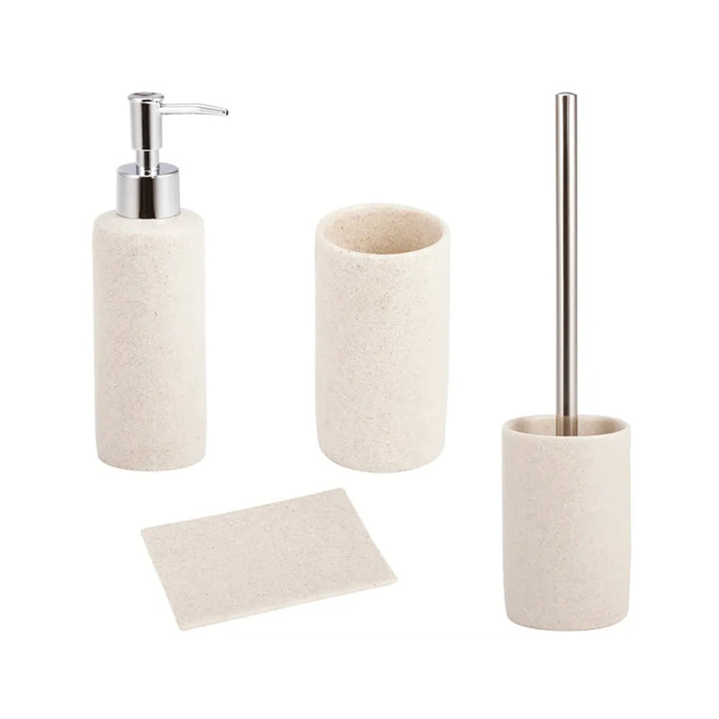 Set bagno Brezza color sabbia con dispenser, portasapone, portaspazzolino e portascopino