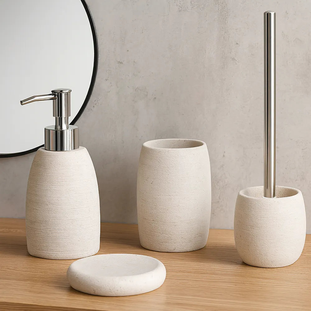 Set accessori bagno 4 pezzi Aria in resina bianco pietra