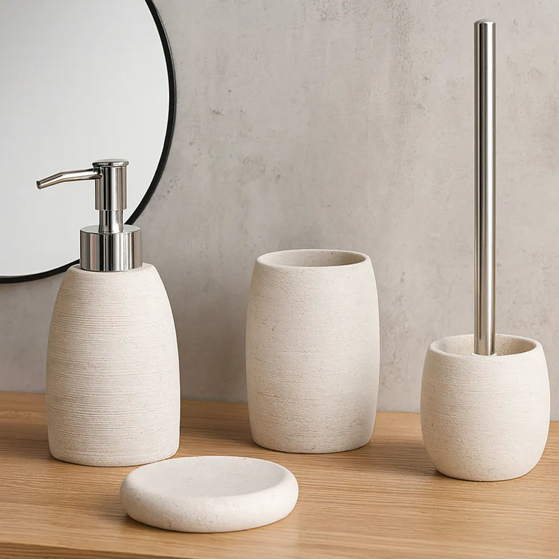 Set accessori bagno 4 pezzi Aria in resina bianco pietra