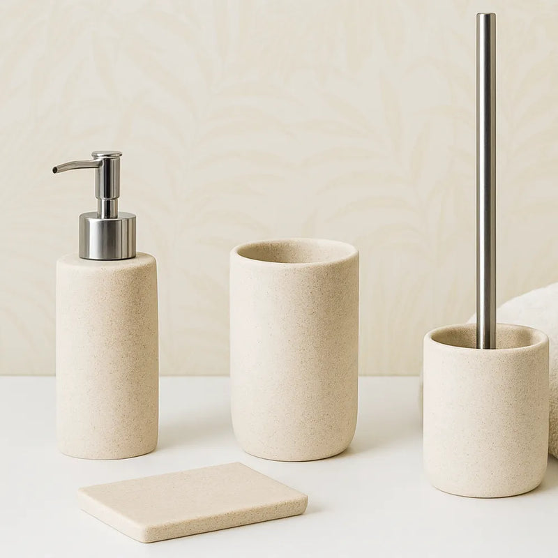 Set accessori bagno Brezza 4 pezzi in resina sabbia