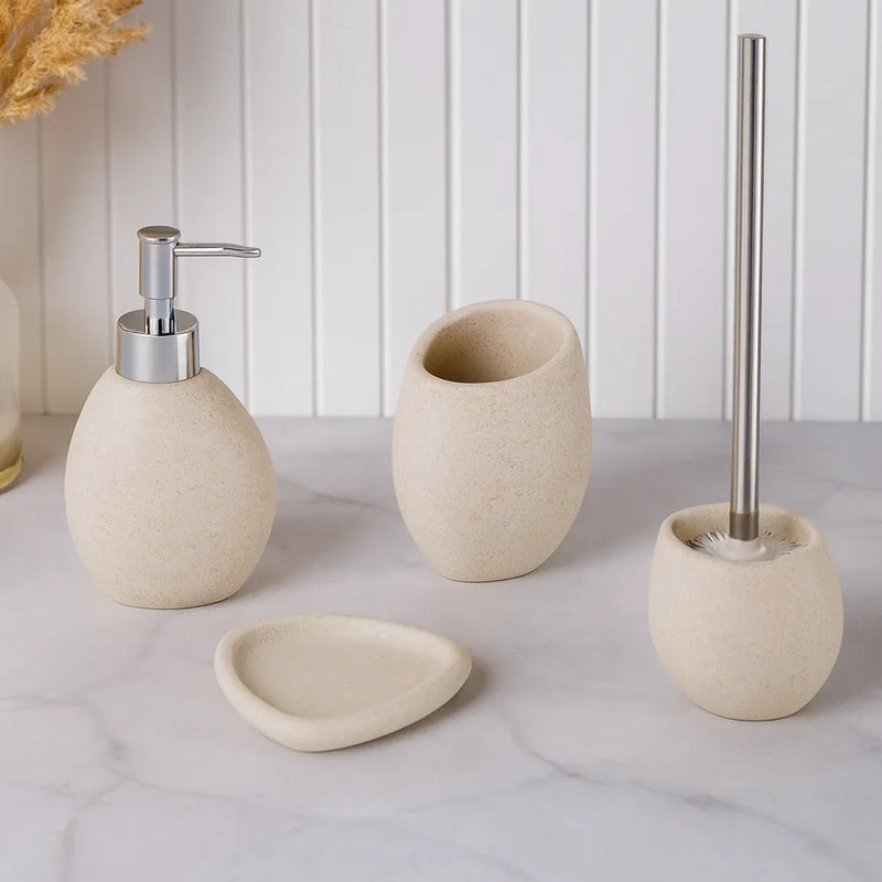Set accessori bagno Oceano 4 pezzi in resina sabbia