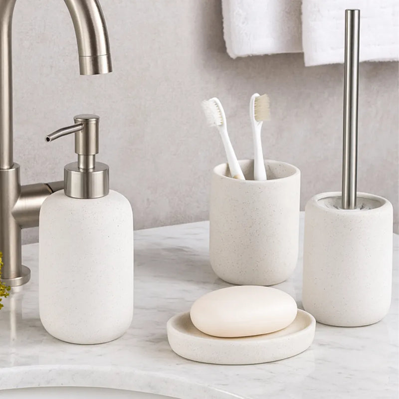 Set accessori bagno Terra Bathsystem 4 pezzi in ceramica sabbia