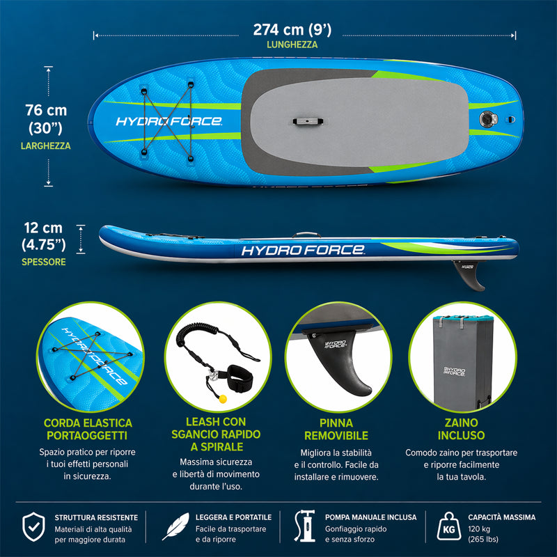 SUP gonfiabile Bestway Aqua Journey set completo pagaia pompa zaino
