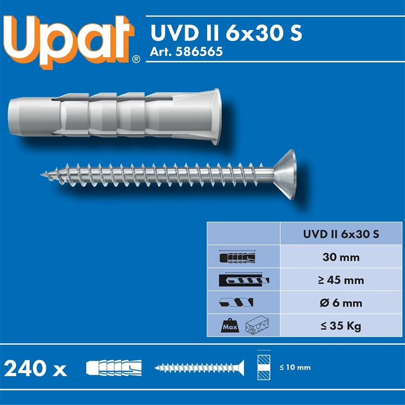 Upat UVD II tassello nylon espansione 3 settori antirotazione 6x30 mm