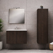 Mobile Bagno Sospeso 70 cm con Lavabo, Specchio LED e Colonna - Caffè