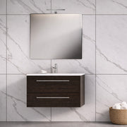 Mobile Bagno Sospeso 70 cm con Lavabo, Specchio e Lampada LED - Wengé