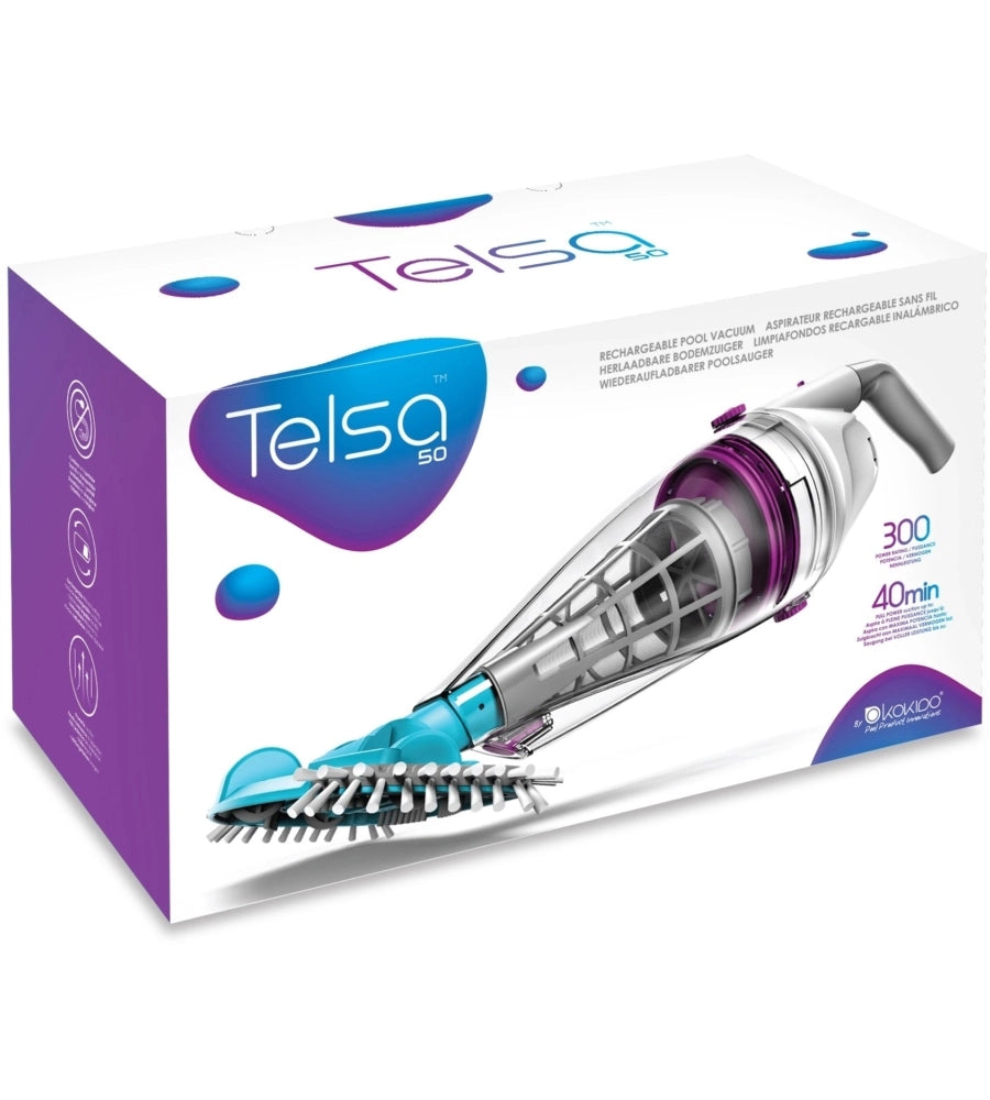 Aspiratore elettrico ricaricabile per piscina Kokido Telsa 50 con batteria 11V – serbatoio 0,6 L – autonomia 40 minuti

