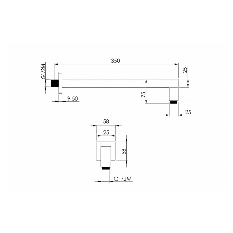 braccio doccia a parete square 35 cm