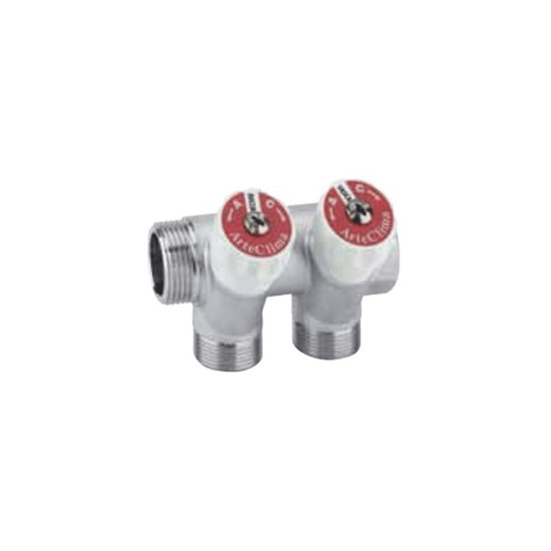 Collettore modulare con arresto manuale Arteclima 3/4" – 2, 3 o 4 vie – ottone cromato
