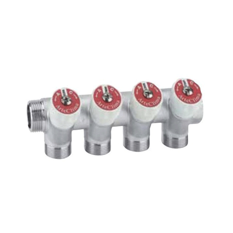 Collettore modulare con arresto manuale Arteclima 3/4" – 2, 3 o 4 vie – ottone cromato