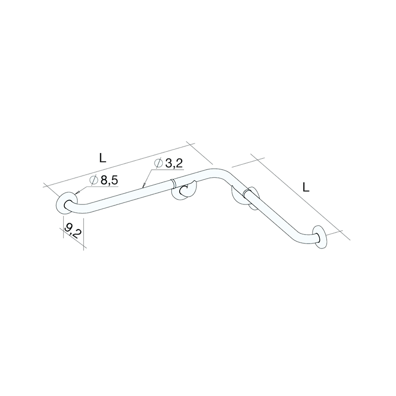 Corrimano angolare in acciaio bianco 60x60 o 80x80 cm con supporti centrali – K Design
