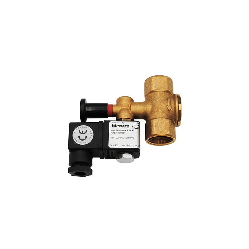 Elettrovalvola per gas N.A. ottone riarmo manuale 1/2", 3/4", 1" – 500 mbar – IP65