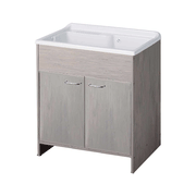 Lavatoio Junior in PVC effetto rovere sbiancato 80x50 cm con 2 ante e vasca in polipropilene – uso interno/esterno