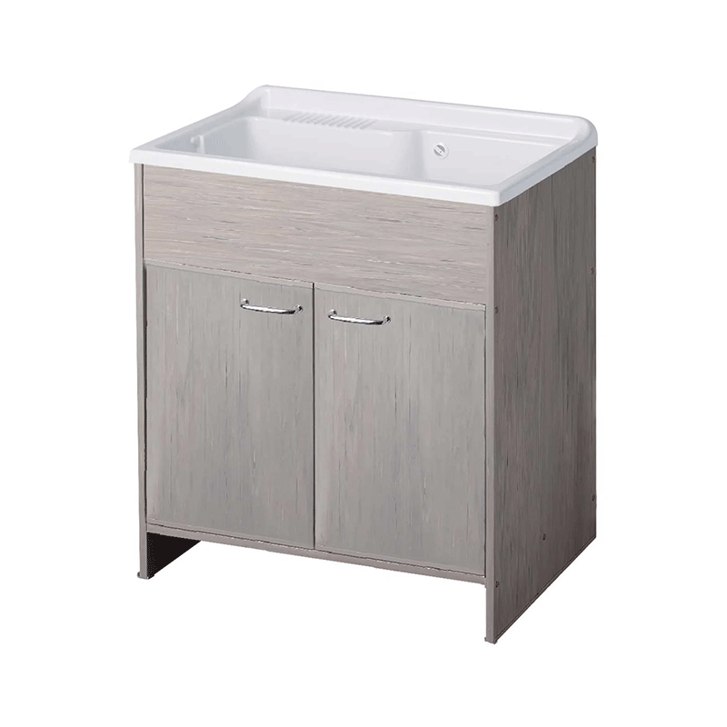 Lavatoio Junior in PVC effetto rovere sbiancato 80x50 cm con 2 ante e vasca in polipropilene – uso interno/esterno