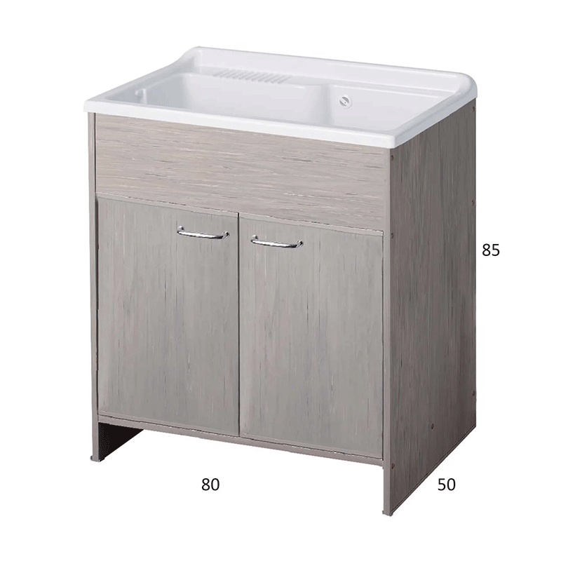 Lavatoio Junior in PVC effetto rovere sbiancato 80x50 cm con 2 ante e vasca in polipropilene – uso interno/esterno