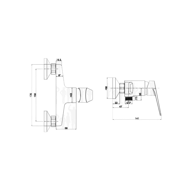 Miscelatore Doccia ROMA – Monocomando Esterno in Ottone Cromato