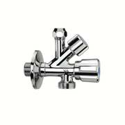 Rubinetto lavatrice combinato con dado conico basso – attacchi 1/2 x 3/4 – rosone inox
