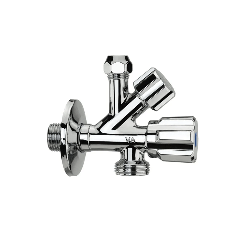 Rubinetto lavatrice combinato con dado conico basso – attacchi 1/2 x 3/4 – rosone inox
