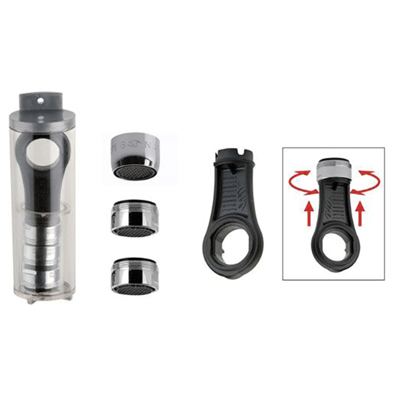 Set completo 2 aeratori M24 + 1 aeratore F22 anticalcare con chiave di pulizia – ottone cromato – tubo contenitore rigido
