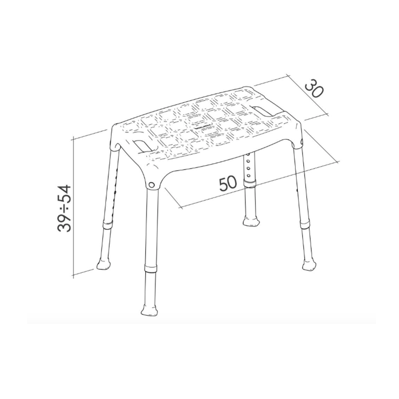 Sgabello da doccia regolabile K Design con seduta 50x30 cm – Altezza 40-55 cm – Antiscivolo