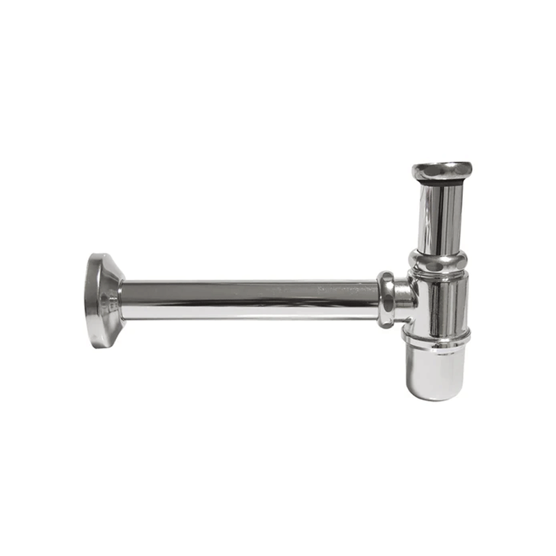 Sifone a bottiglia in ottone cromato Ø 1" o Ø 1"1/4 – ispezionabile con rosone – tubo Ø 26 mm o Ø 32 mm x 250 mm